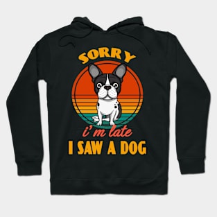 Sorry i'm late i saw a dog Boston Terrier Dog puppy Lover Cute Sunser Retro Funny Hoodie